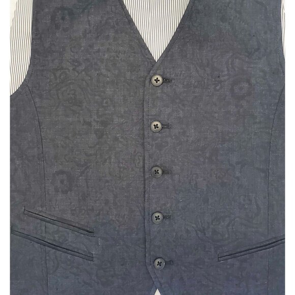 John Varvatos Mens Grey Floral Print Linen Waistcoat Vest Size L - Picture 3 of 7